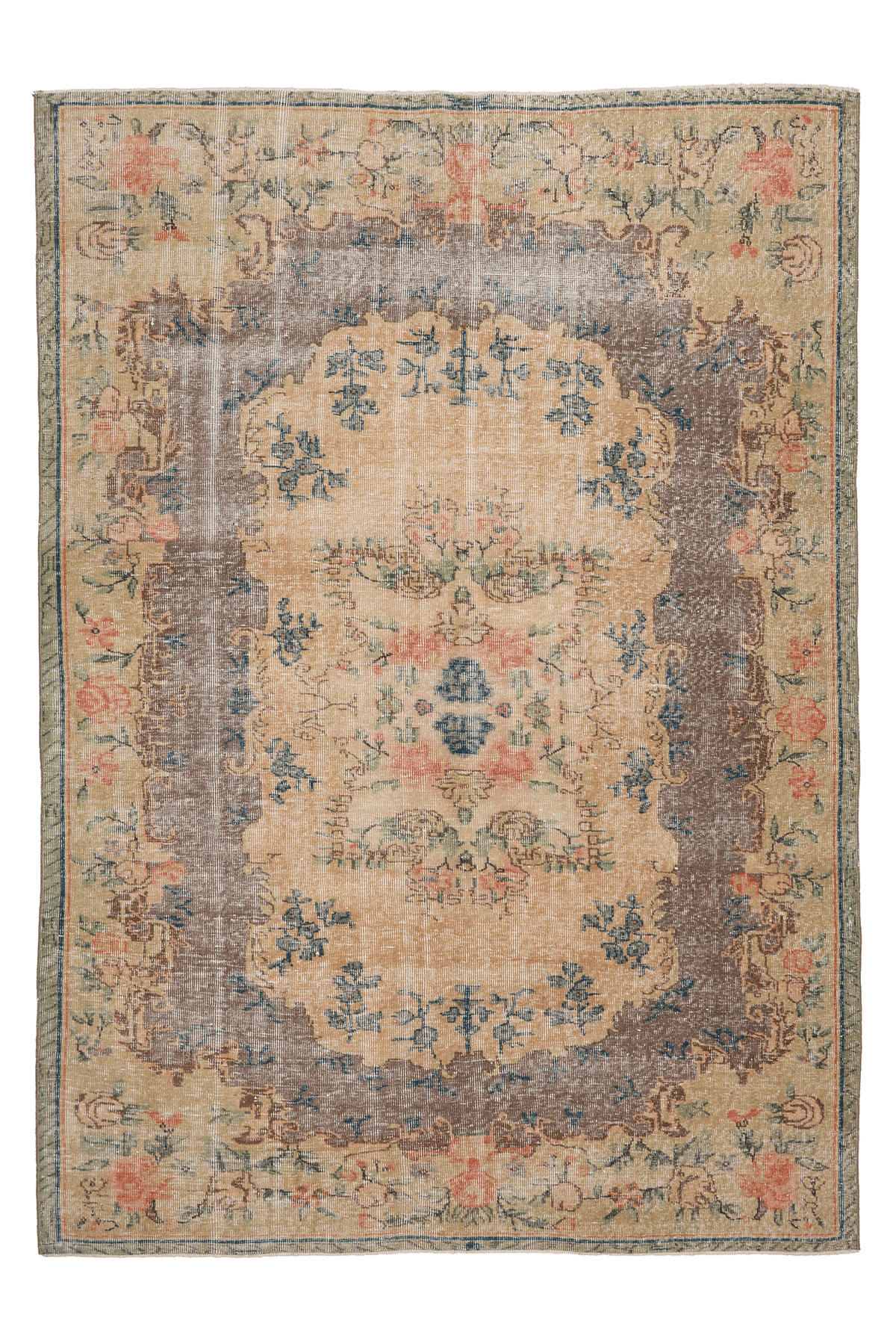 Vintage Isparta Turkish Area Rug 6x9 ft — Beige & Brown Distressed