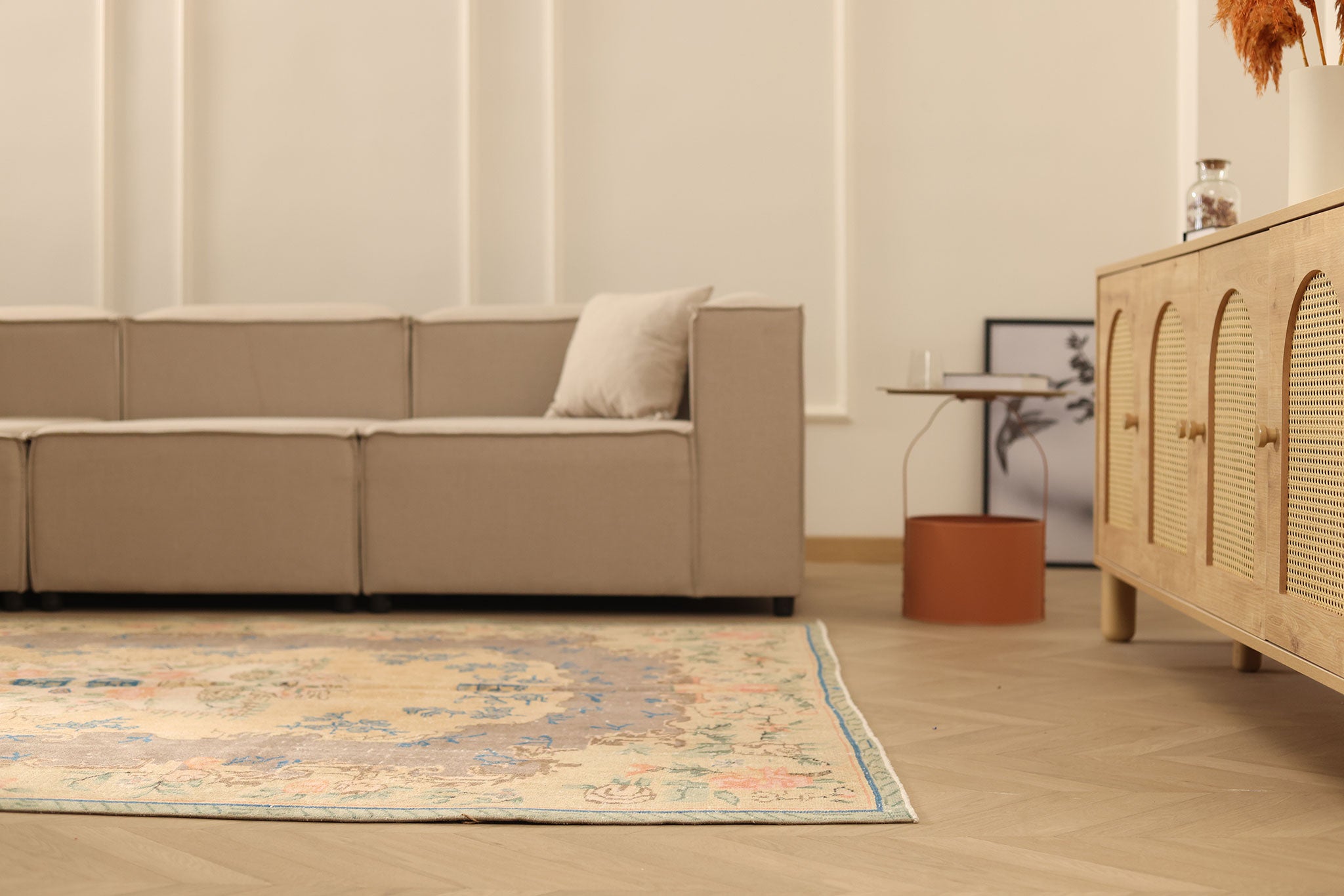 Vintage Isparta Turkish Area Rug 6x9 ft — Beige & Brown Distressed