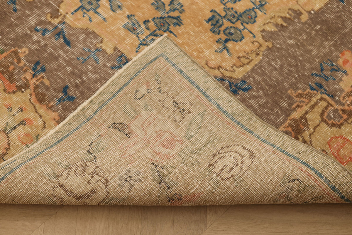 Vintage Isparta Turkish Area Rug 6x9 ft — Beige & Brown Distressed