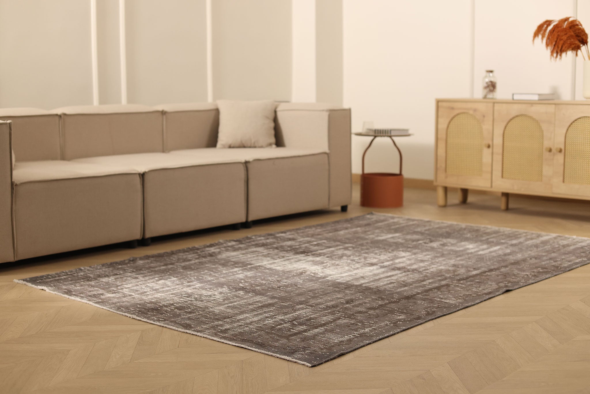Vintage Manisa Turkish Area Rug 5x8 ft — Gray Overdyed