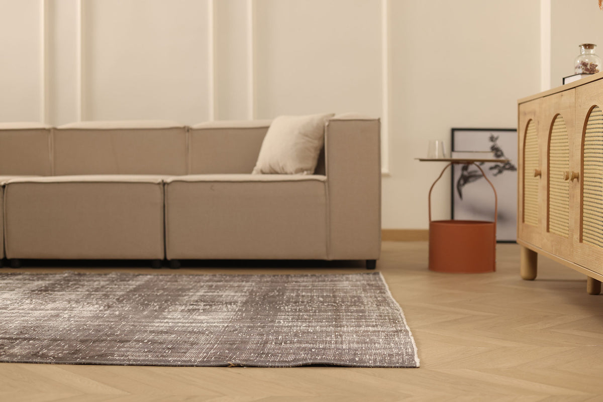 Vintage Manisa Turkish Area Rug 5x8 ft — Gray Overdyed