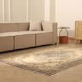 Vintage Isparta Turkish Area Rug 5x8 ft — Beige & Blue Floral (No. 40400)