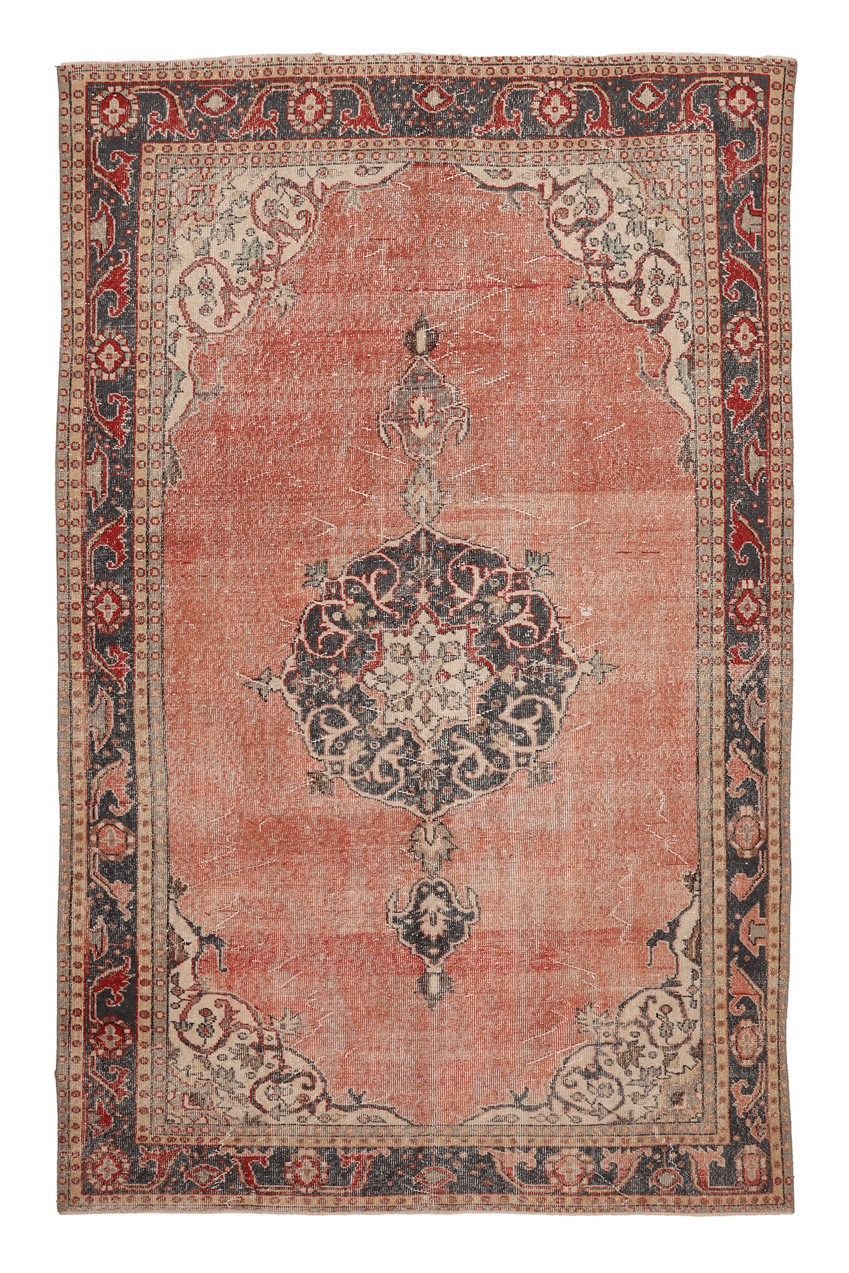 Vintage Isparta Turkish Area Rug 6x9 ft — Red & Gray Floral