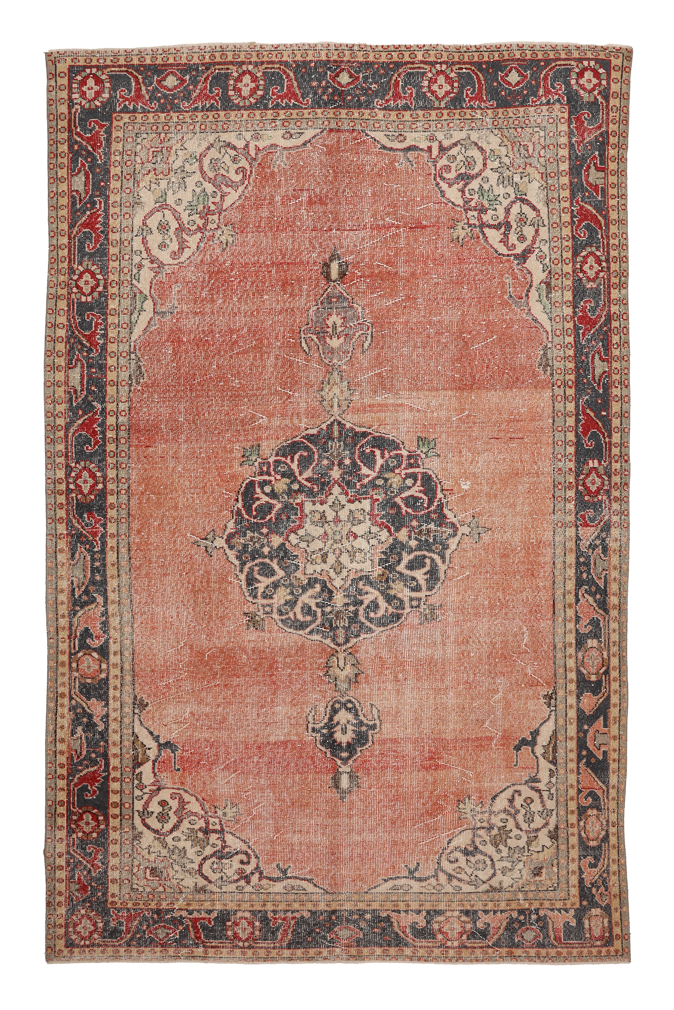 Vintage Isparta Turkish Area Rug 6x9 ft — Red & Gray Floral