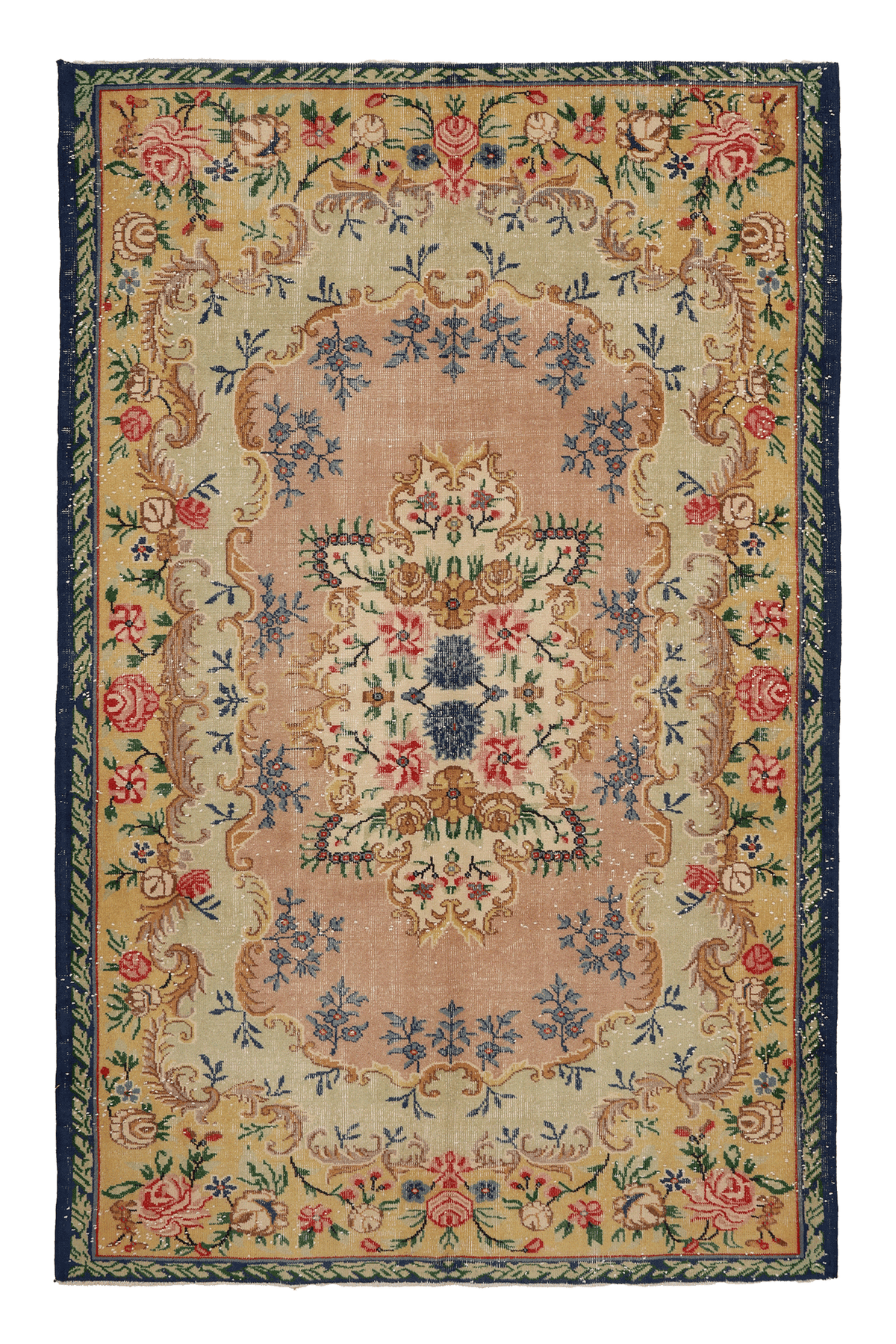 Vintage Isparta Turkish Area Rug 6x9 ft — Beige & Pink Floral (No. 40402)
