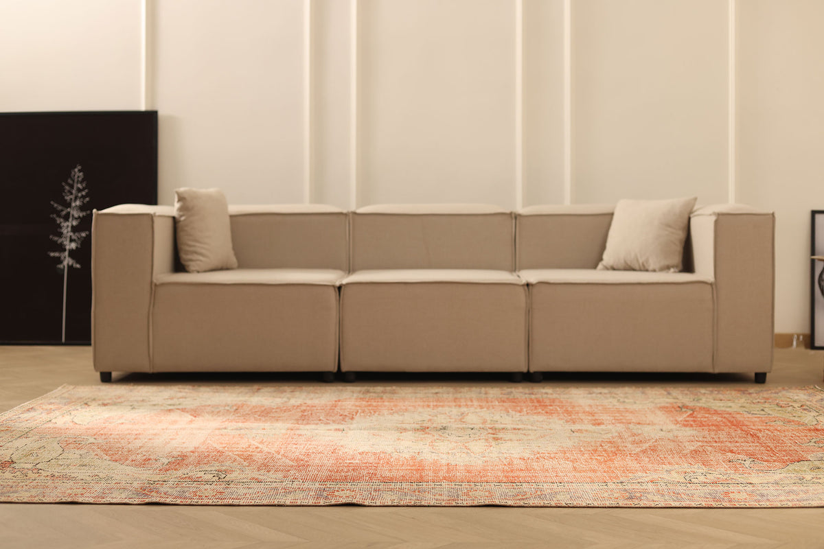 Vintage Manisa Turkish Area Rug 6x9 ft — Red & Beige Distressed (No. 40406)