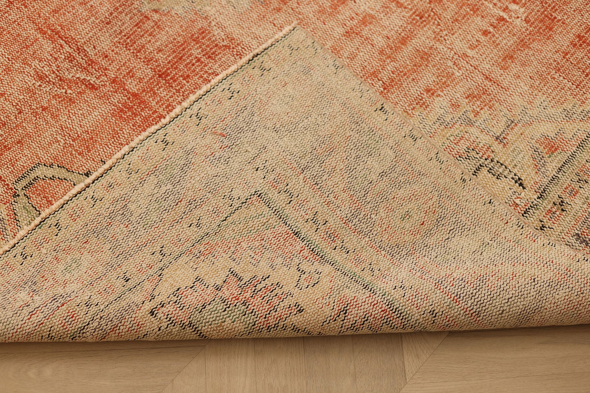Vintage Manisa Turkish Area Rug 6x9 ft — Red & Beige Distressed (No. 40406)