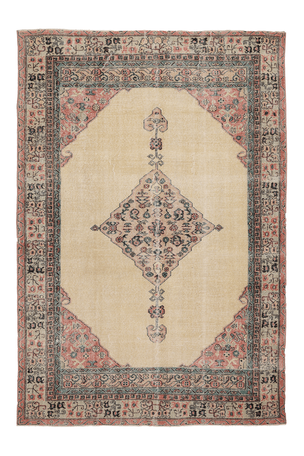 Vintage Isparta Turkish Area Rug 6x9 ft — Beige & Pink Floral (No. 40407)