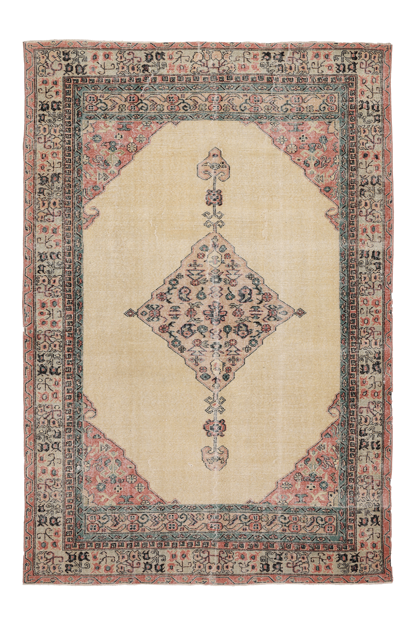 Vintage Isparta Turkish Area Rug 6x9 ft — Beige & Pink Floral (No. 40407)