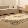 Vintage Isparta Turkish Area Rug 6x9 ft — Beige & Pink Floral (No. 40407)