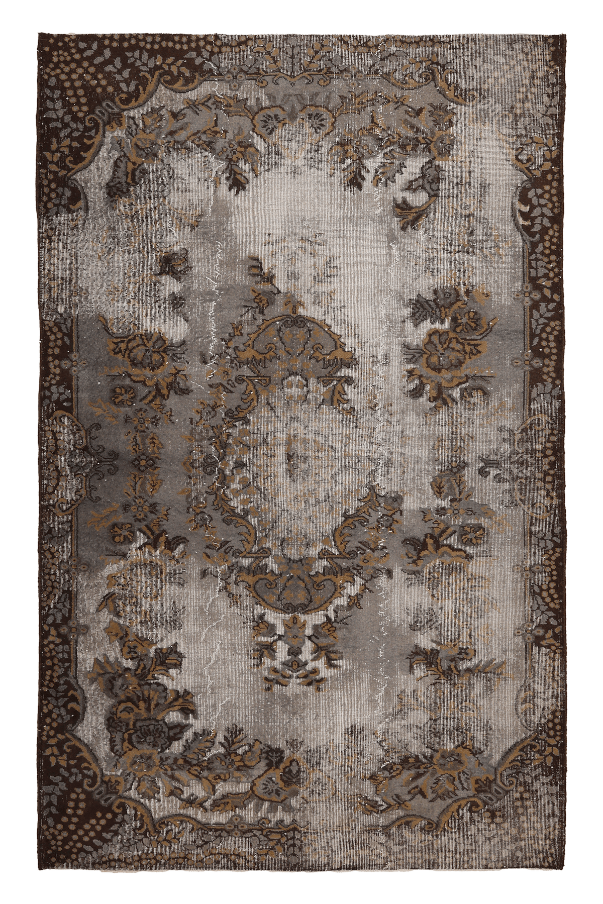 Vintage Isparta Turkish Area Rug 5x9 ft — Gray & Brown Distressed (No. 40409)