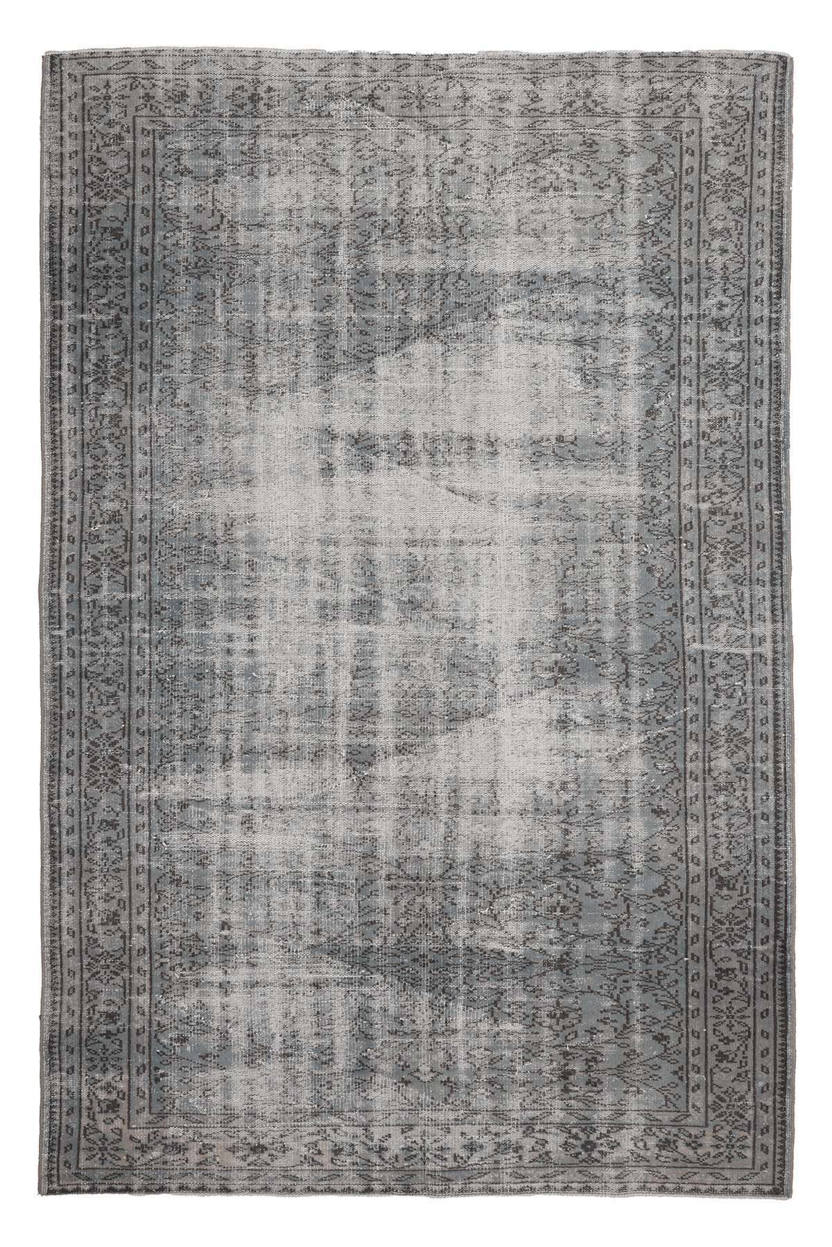 Vintage Manisa Turkish Area Rug 5x8 ft — Gray & Blue Distressed (No. 40410)