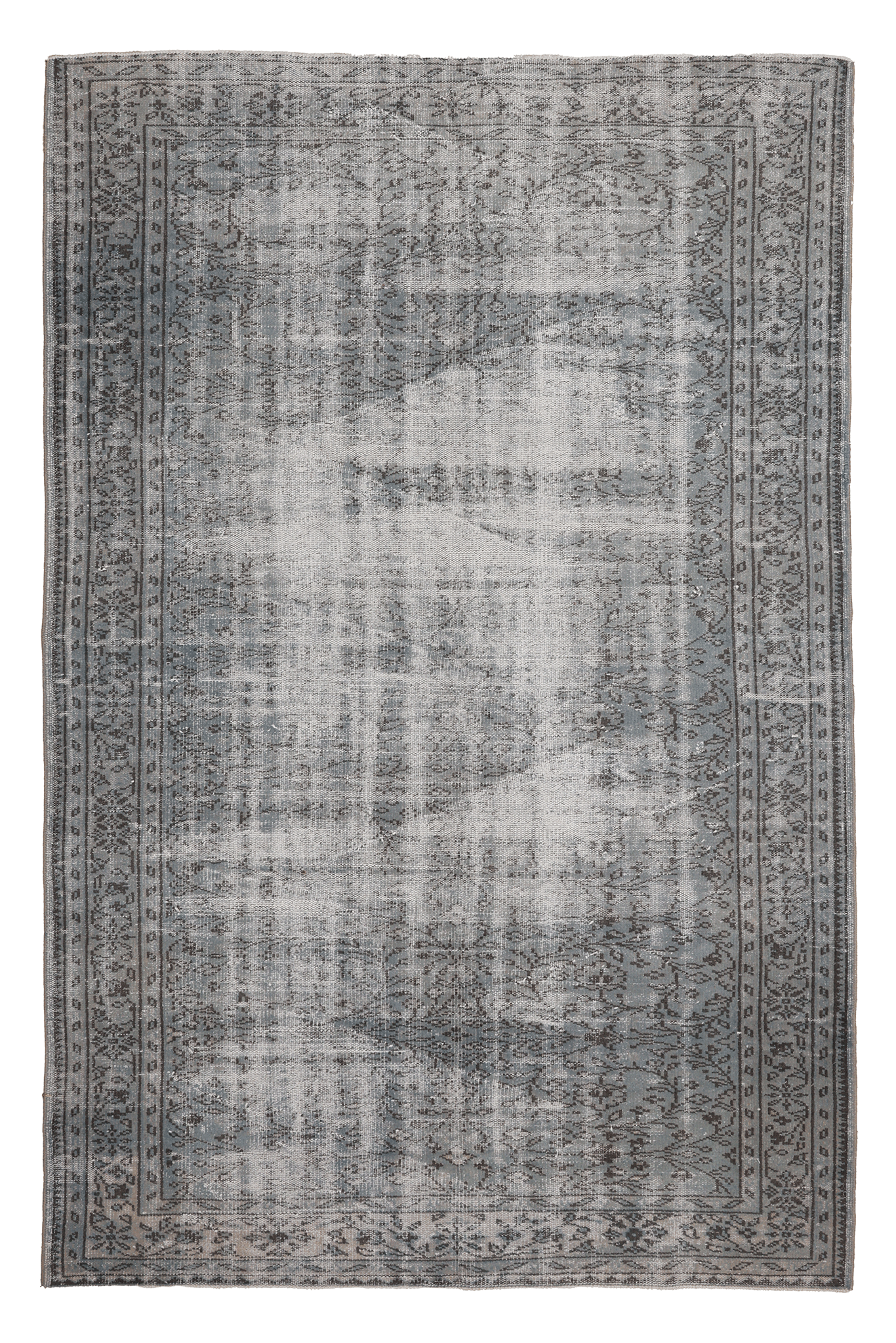 Vintage Manisa Turkish Area Rug 5x8 ft — Gray & Blue Distressed (No. 40410)