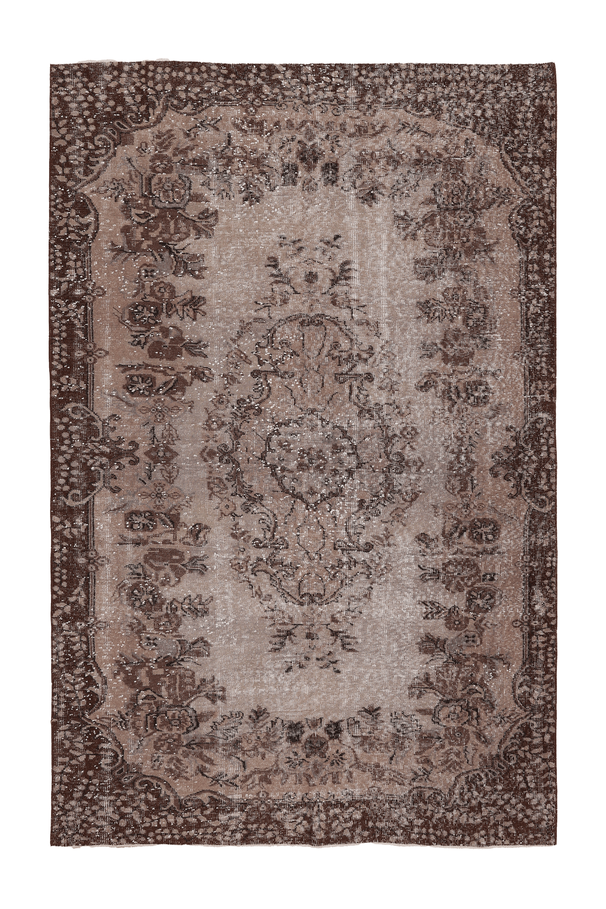 Vintage Isparta Turkish Area Rug 5x8 ft — Brown & Beige Floral (No. 40411)