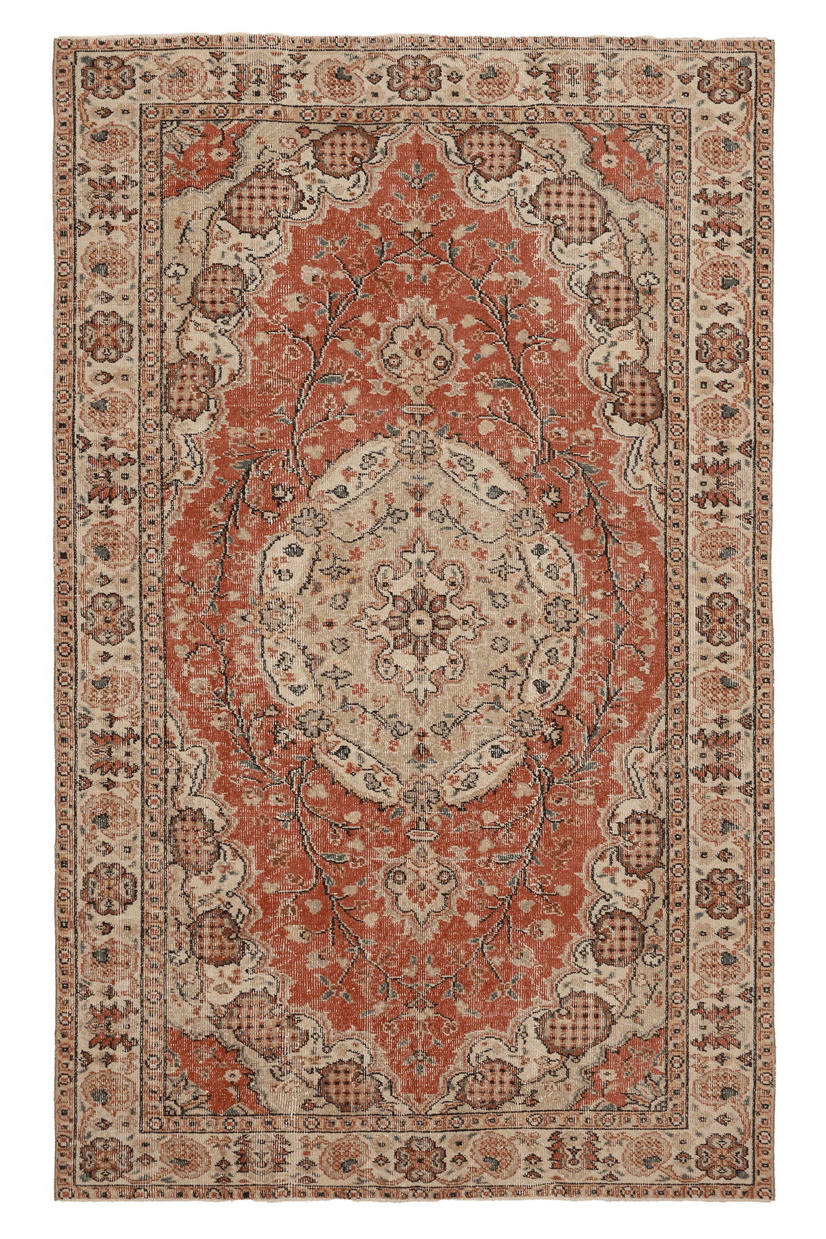 Vintage Isparta Turkish Area Rug 5x8 ft — Red & Beige Floral (No. 40413)