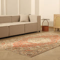 Vintage Isparta Turkish Area Rug 5x8 ft — Red & Beige Floral (No. 40413)