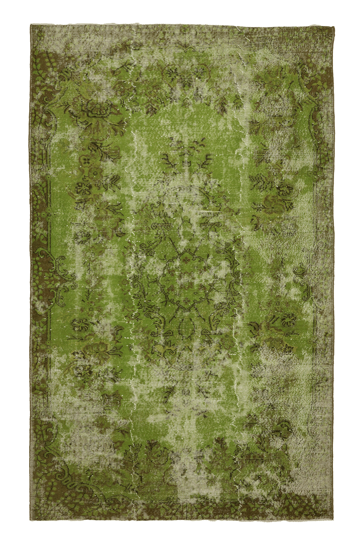 Vintage Isparta Turkish Area Rug 5x8 ft — Green & Brown Overdyed