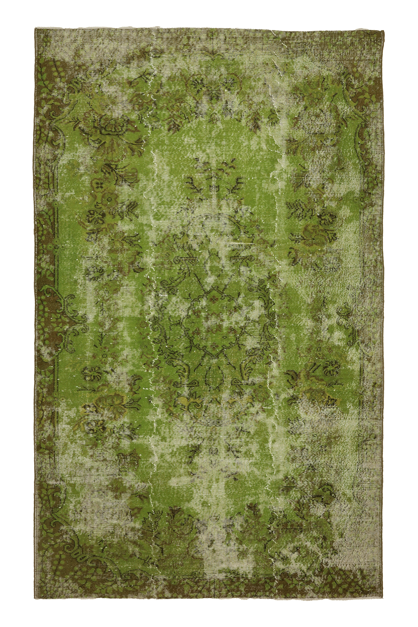 Vintage Isparta Turkish Area Rug 5x8 ft — Green & Brown Overdyed