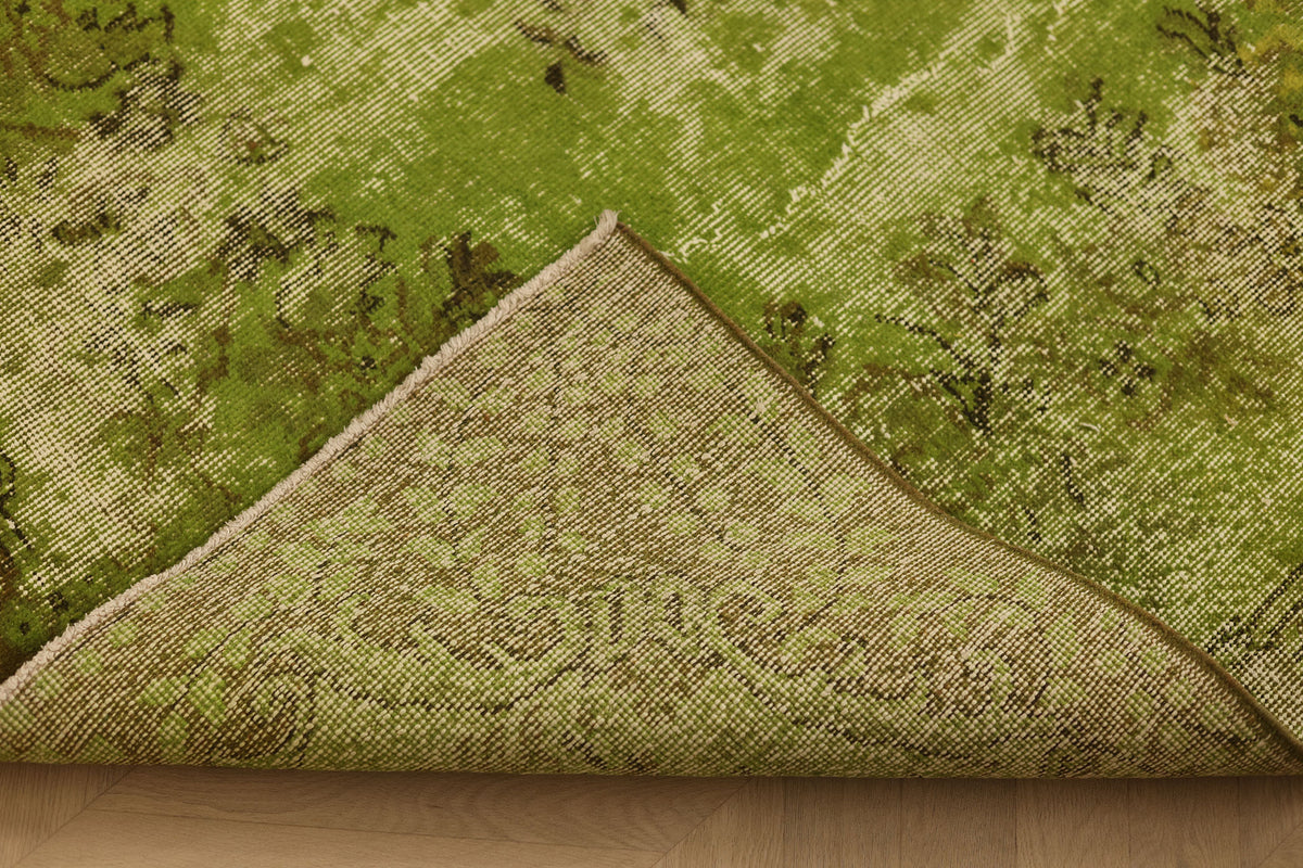 Vintage Isparta Turkish Area Rug 5x8 ft — Green & Brown Overdyed