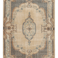 Vintage Isparta Turkish Area Rug 5x9 ft — Beige & Gray Floral