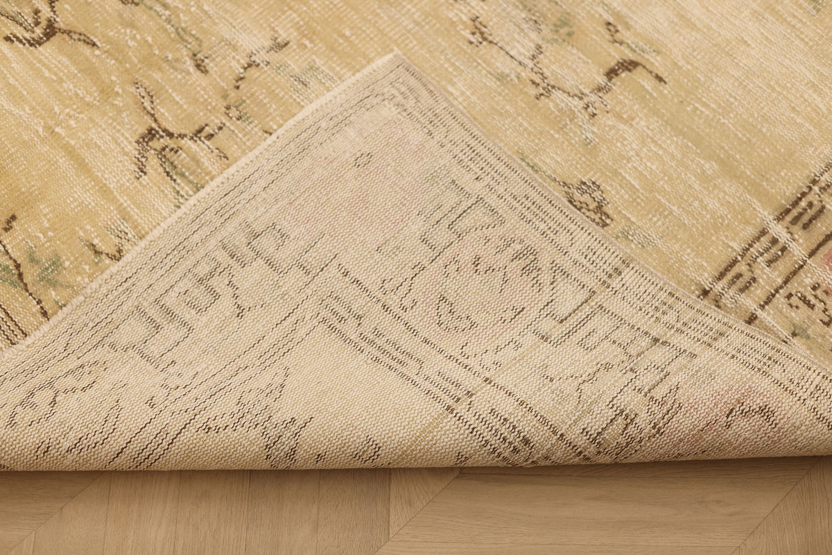 Vintage Manisa Turkish Area Rug 6x8 ft — Beige & Brown Floral (No. 40421)