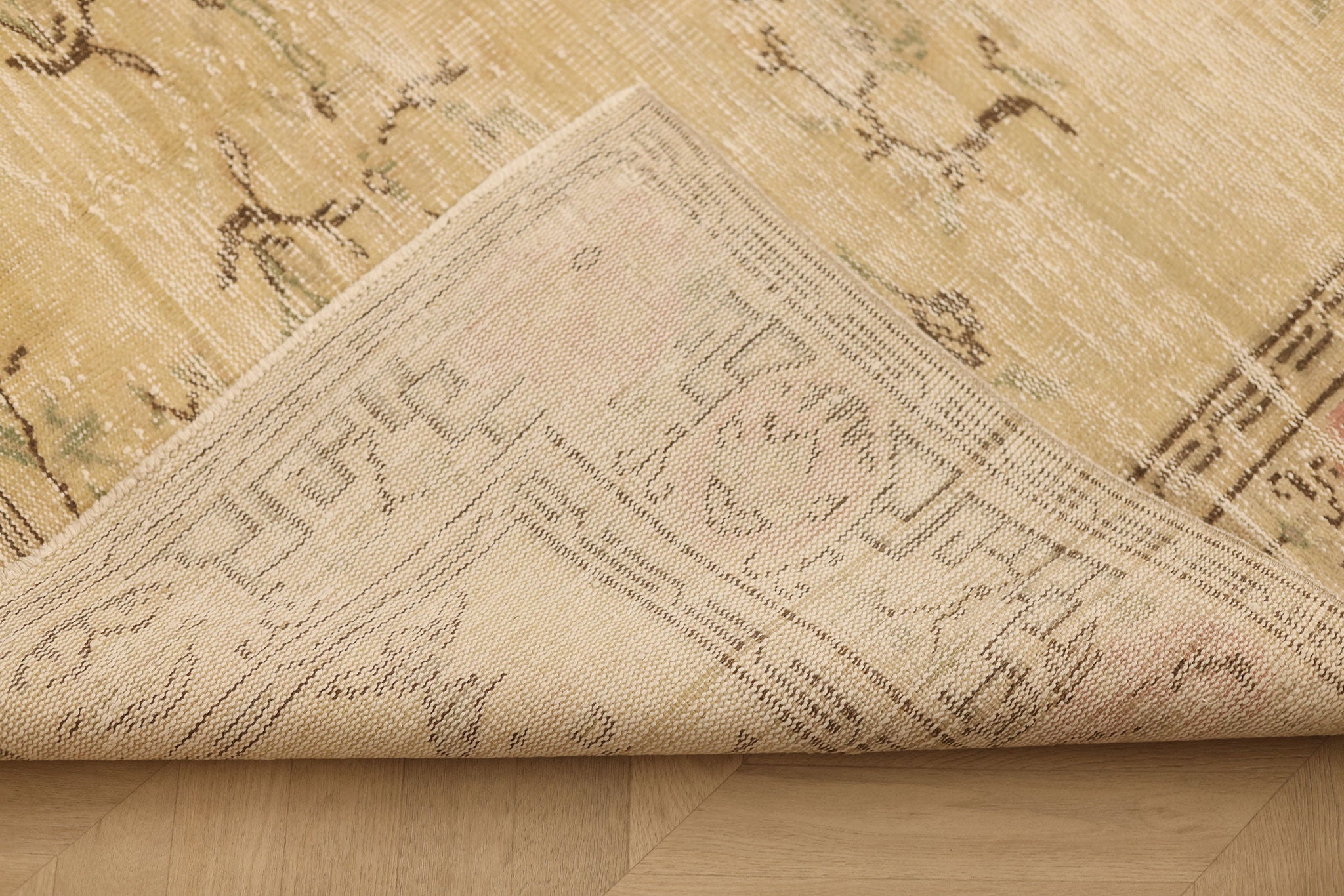 Vintage Manisa Turkish Area Rug 6x8 ft — Beige & Brown Floral (No. 40421)