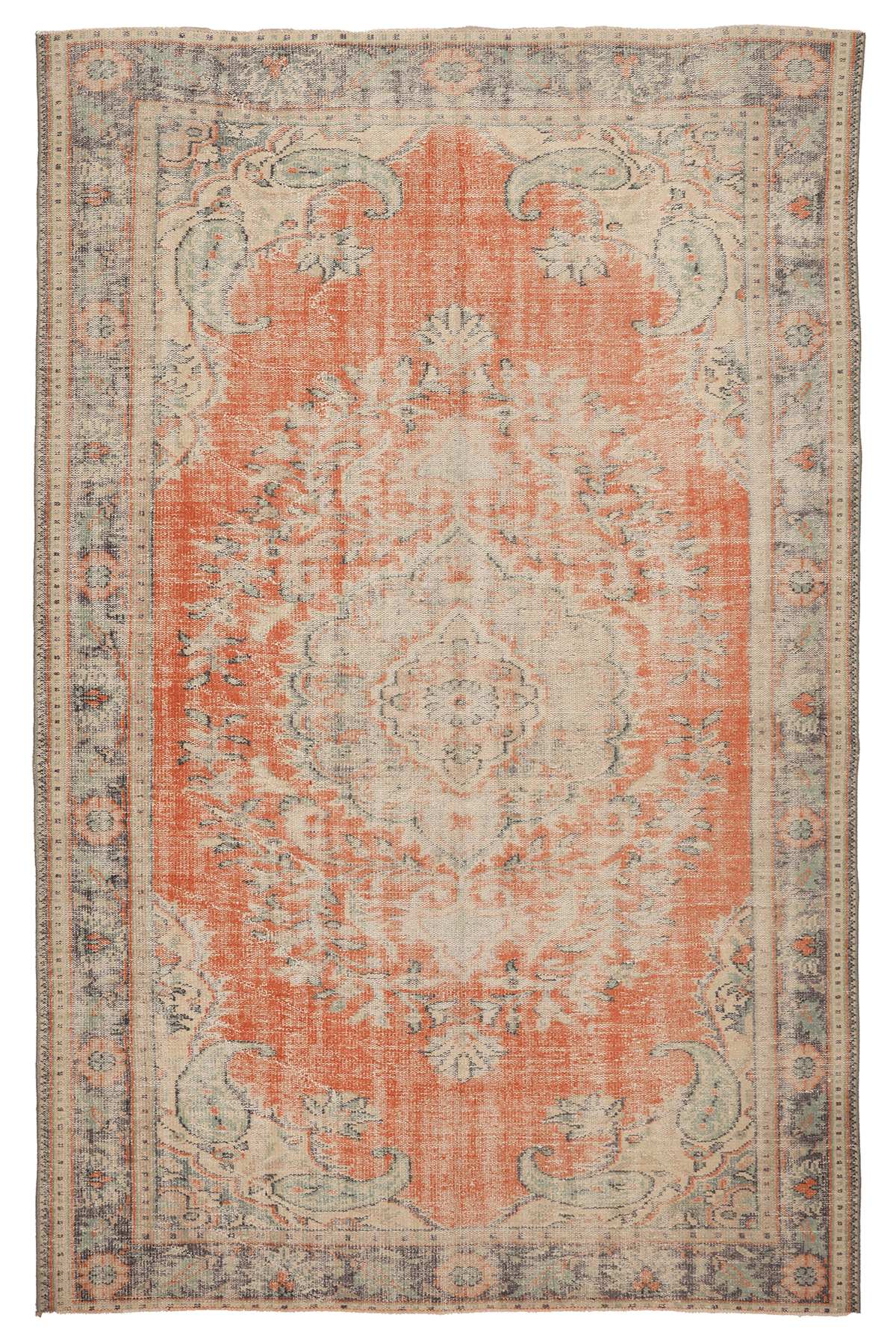 Vintage Manisa Turkish Area Rug 6x10 ft — Orange & Beige Floral