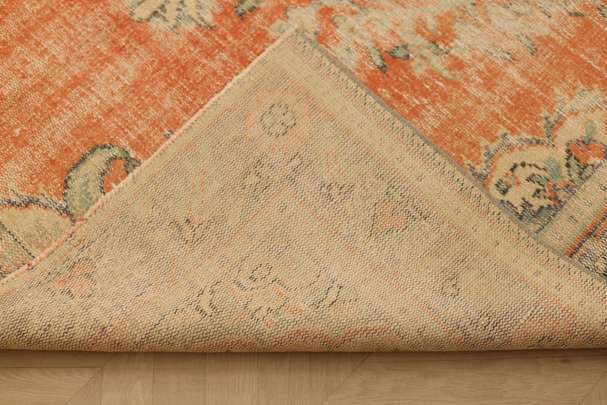 Vintage Manisa Turkish Area Rug 6x10 ft — Orange & Beige Floral