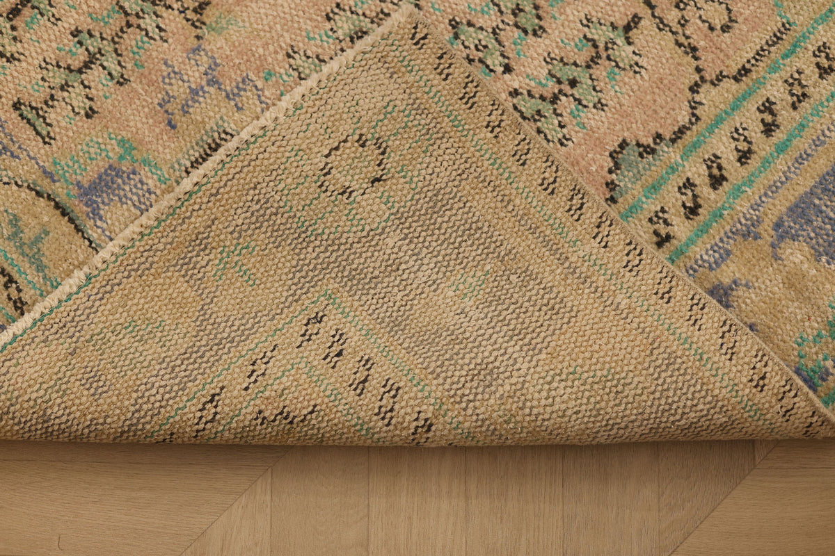 Vintage Manisa Turkish Area Rug 5x9 ft — Beige & Blue Floral (No. 40424)