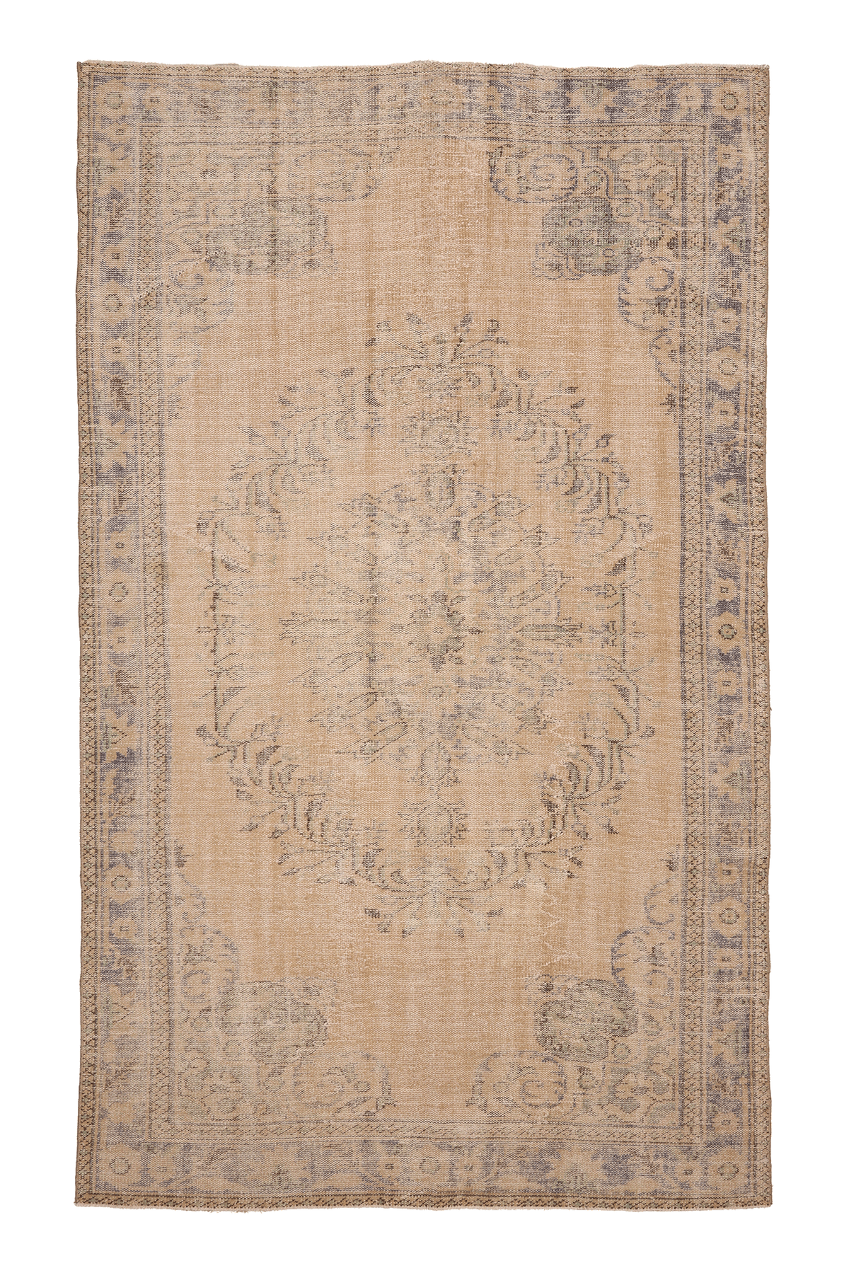 Vintage Manisa Turkish Area Rug 5x9 ft — Beige & Blue Floral