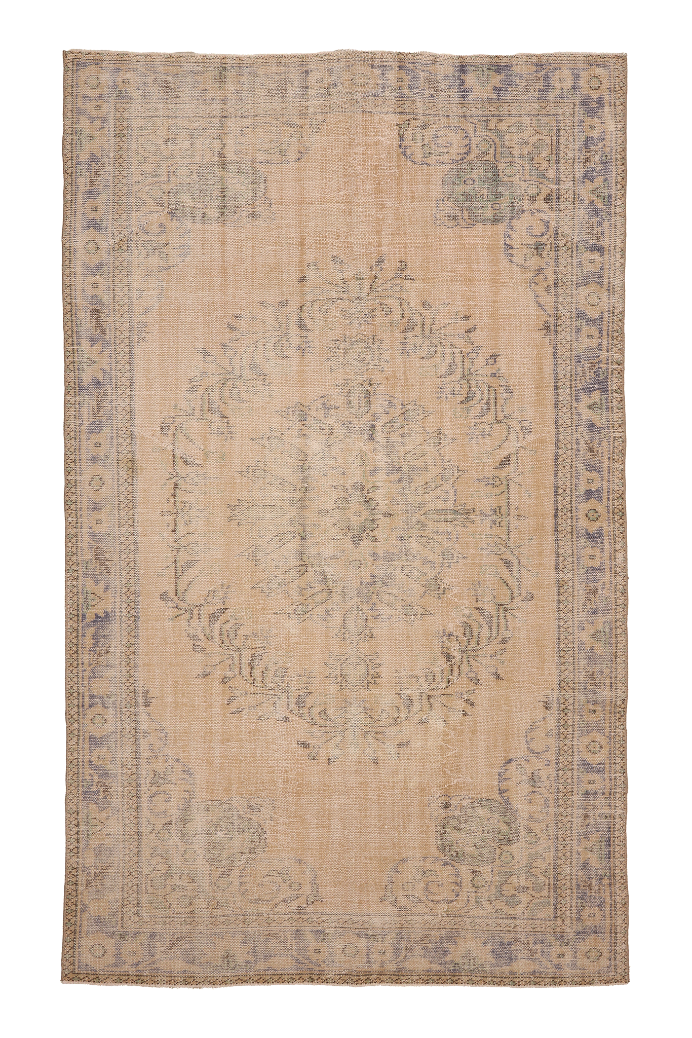 Vintage Manisa Turkish Area Rug 5x9 ft — Beige & Blue Floral