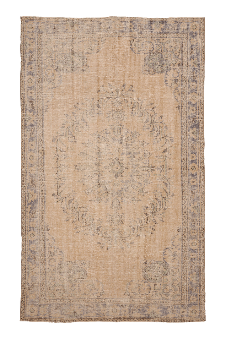 Vintage Manisa Turkish Area Rug 5x9 ft — Beige & Blue Floral