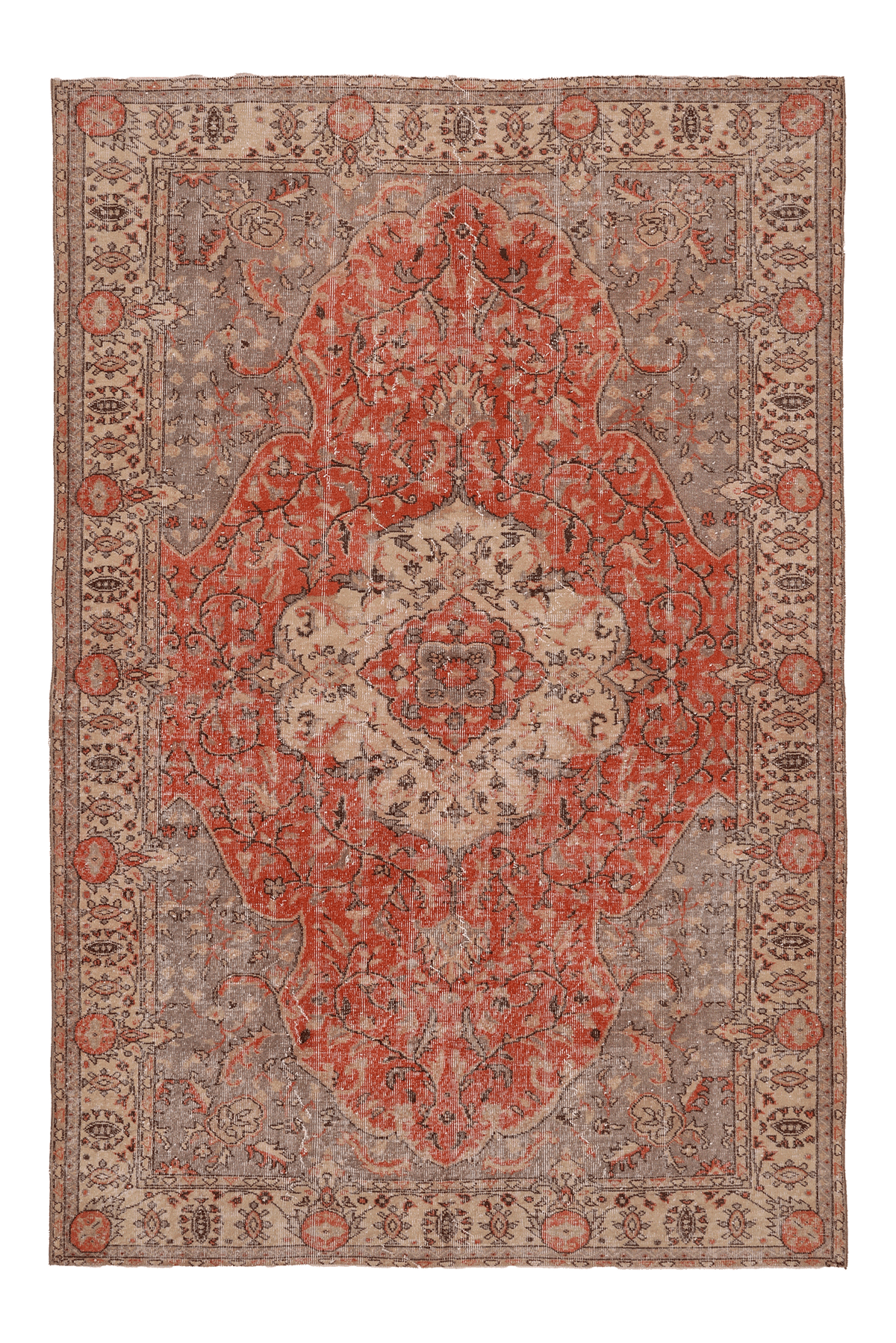 Vintage Isparta Turkish Area Rug 6x9 ft — Red & Beige Floral (No. 40428)