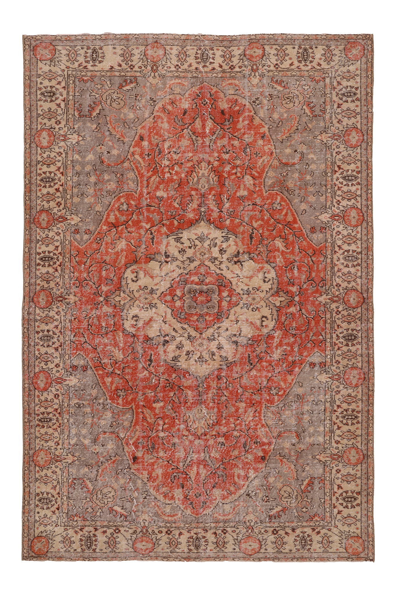 Vintage Isparta Turkish Area Rug 6x9 ft — Red & Beige Floral (No. 40428)