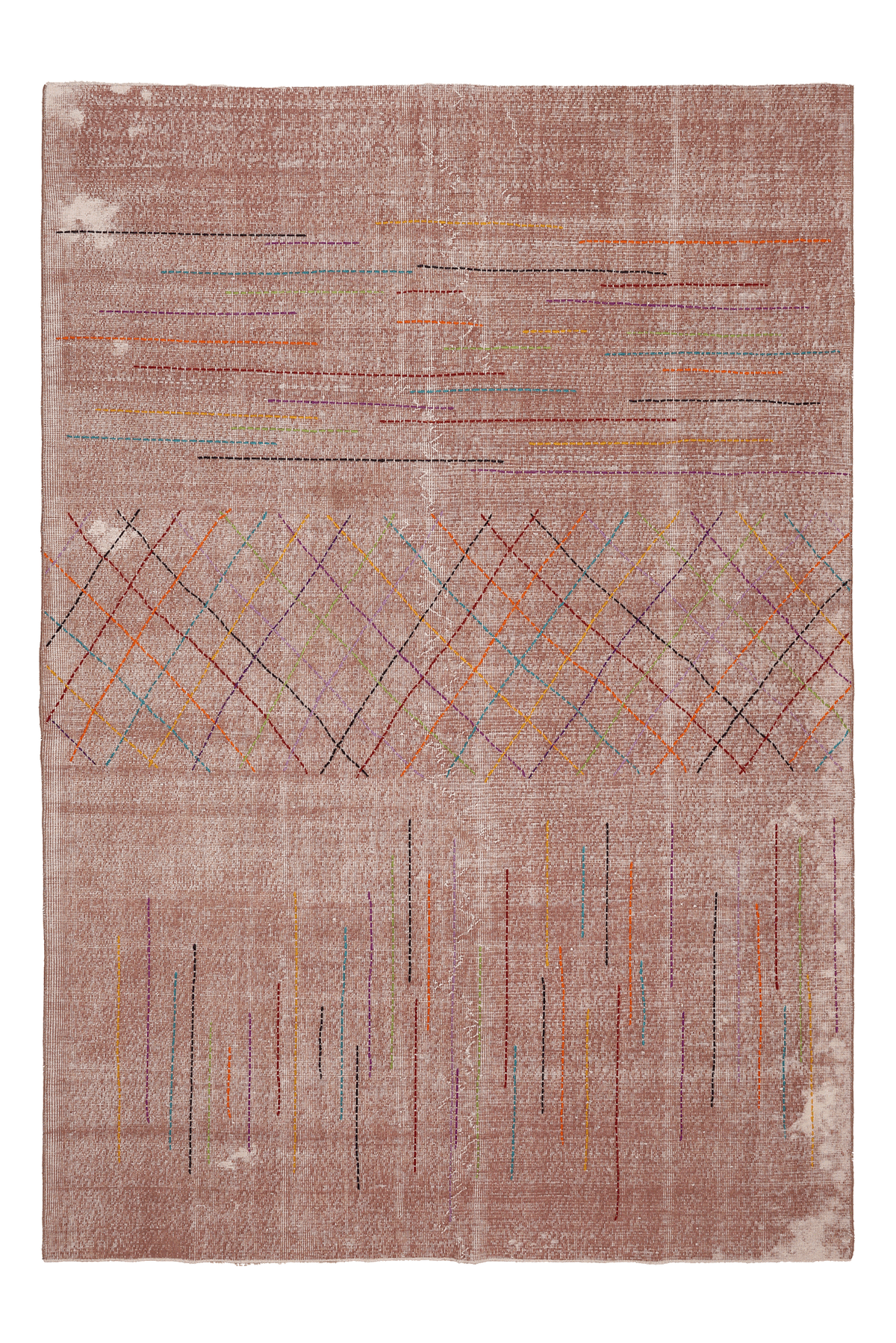 Vintage Isparta Turkish Area Rug 6x9 ft — Pink & Brown Geometric