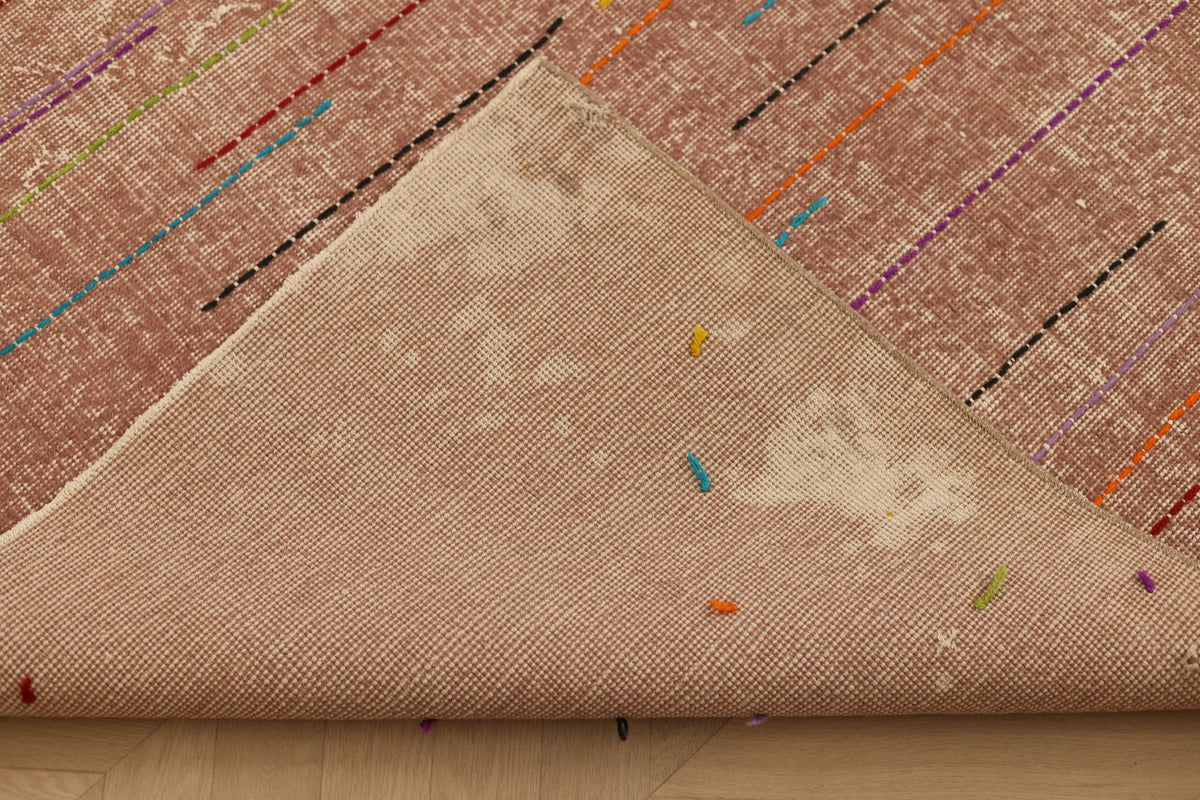 Vintage Isparta Turkish Area Rug 6x9 ft — Pink & Brown Geometric