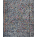 Vintage Isparta Turkish Area Rug 5x8 ft — Gray & Blue Geometric