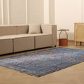 Vintage Isparta Turkish Area Rug 5x8 ft — Gray & Blue Geometric