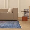 Vintage Isparta Turkish Area Rug 5x8 ft — Gray & Blue Geometric