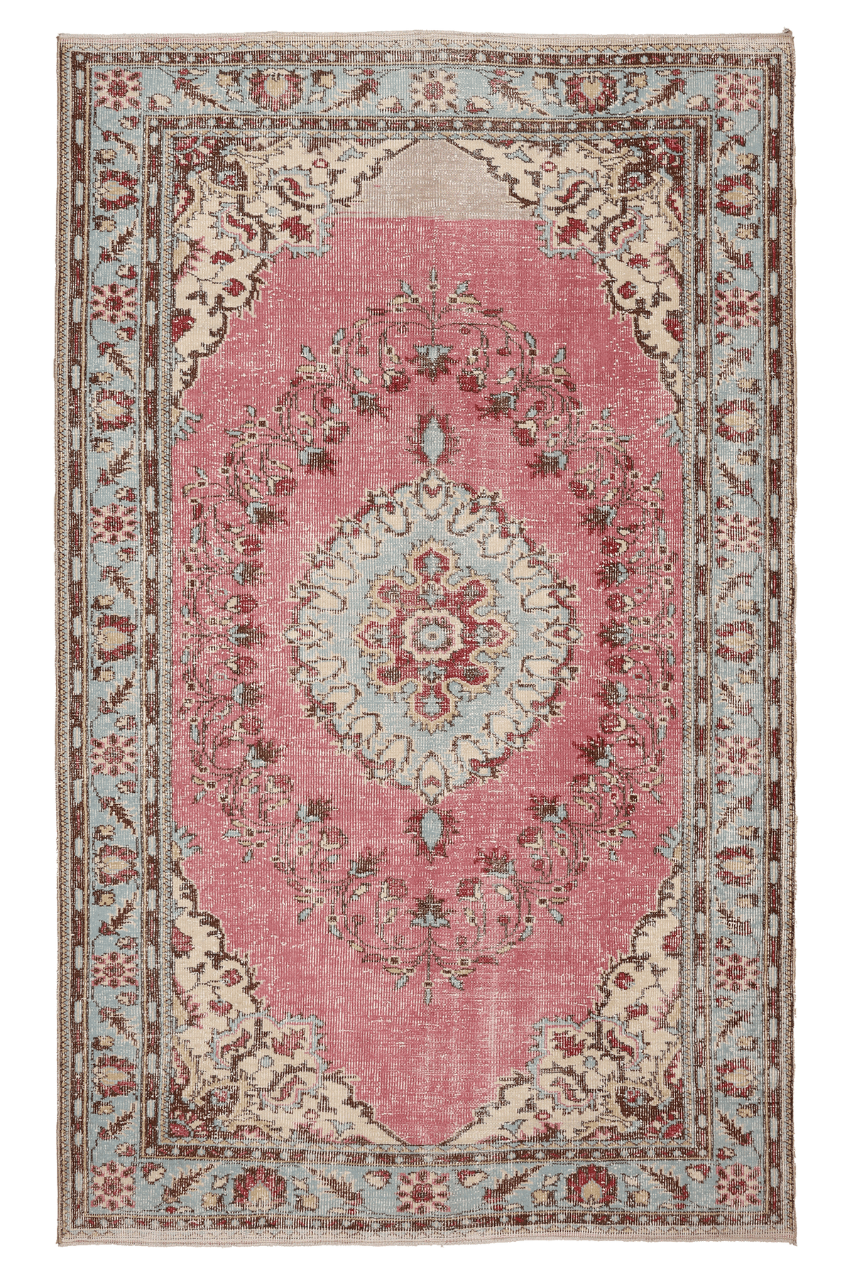 Vintage Isparta Turkish Area Rug 6x10 ft — Pink & Blue Floral