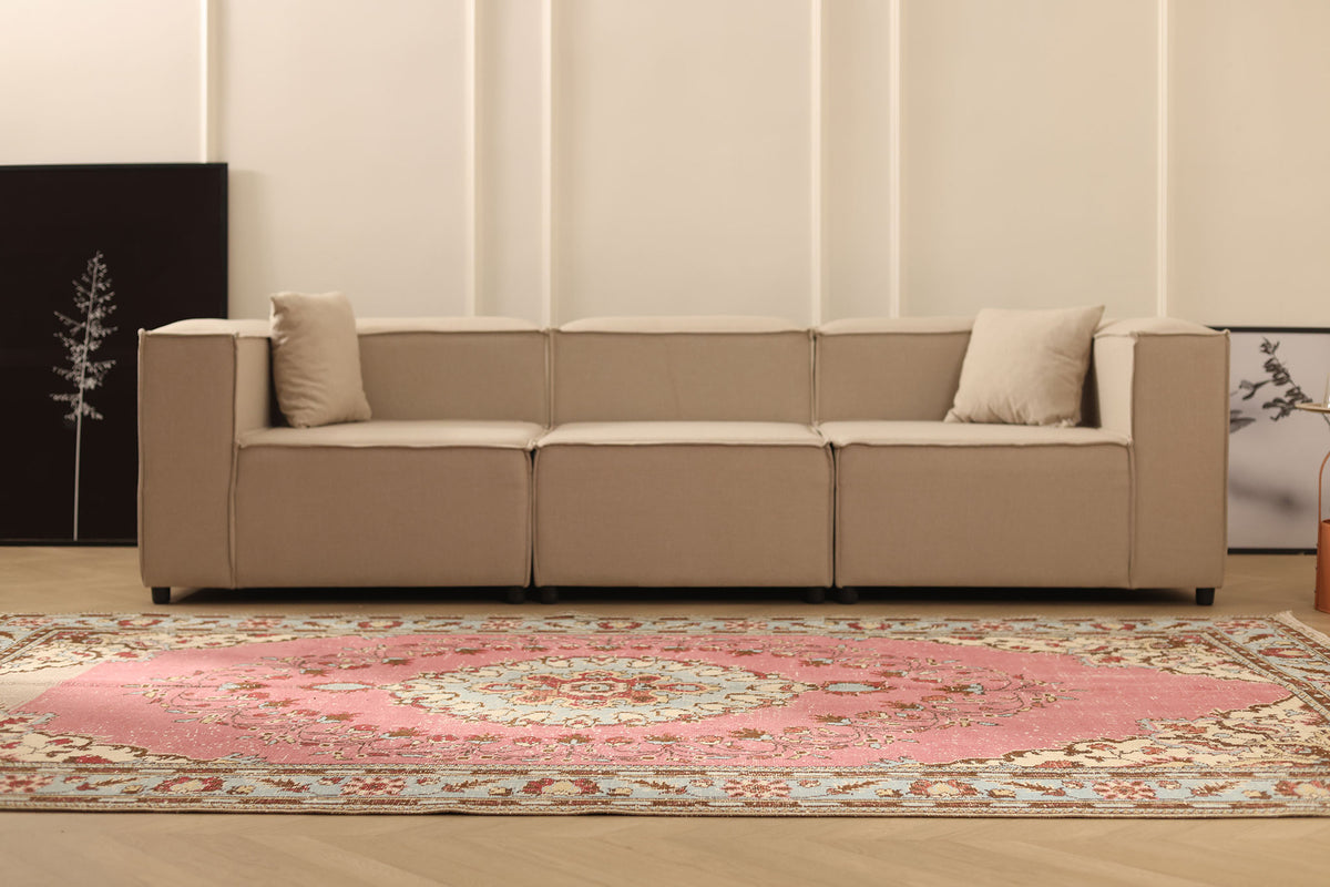 Vintage Isparta Turkish Area Rug 6x10 ft — Pink & Blue Floral
