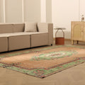 Vintage Isparta Turkish Area Rug 6x9 ft — Brown & Green Floral