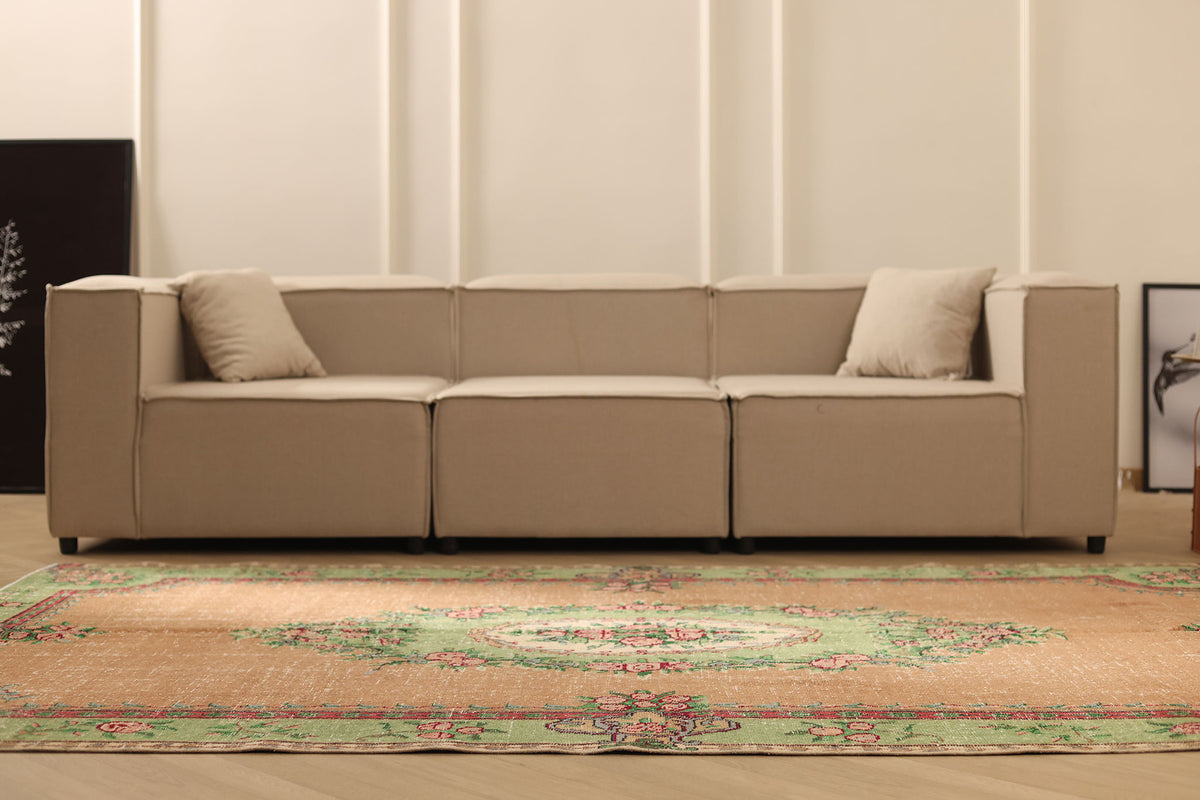 Vintage Isparta Turkish Area Rug 6x9 ft — Brown & Green Floral