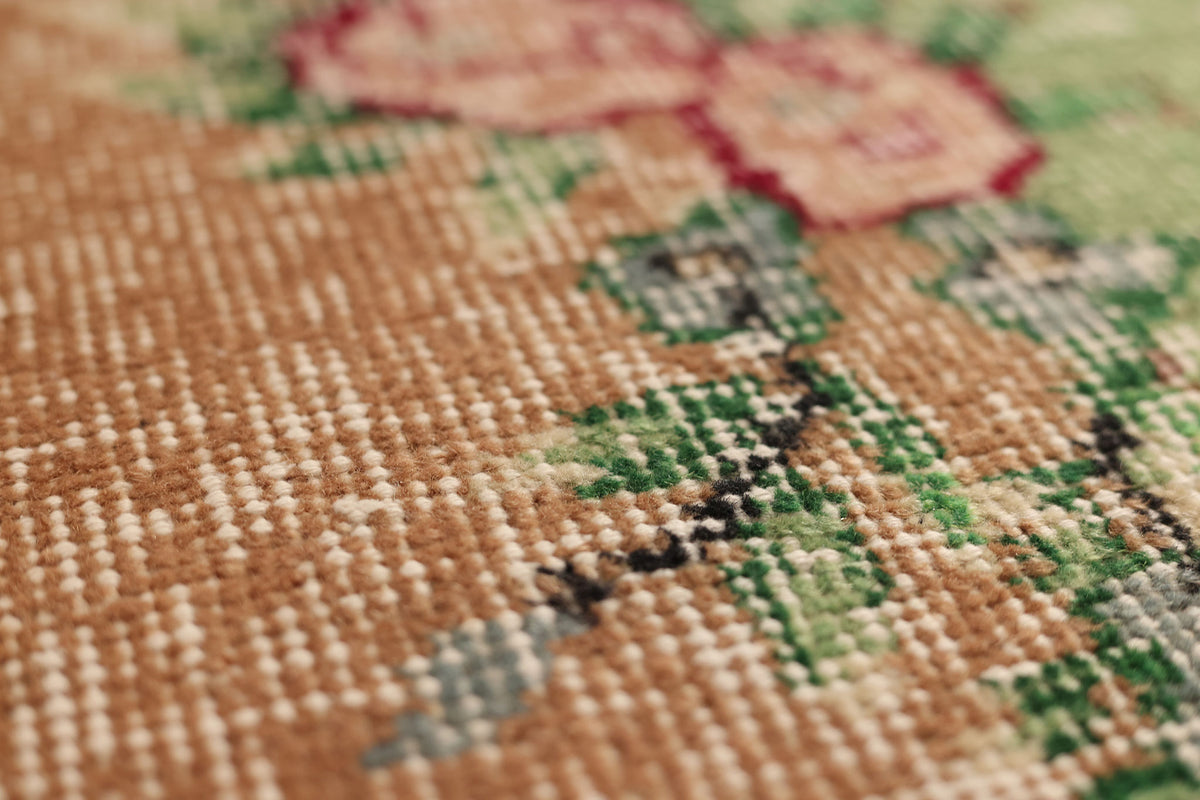 Vintage Isparta Turkish Area Rug 6x9 ft — Brown & Green Floral