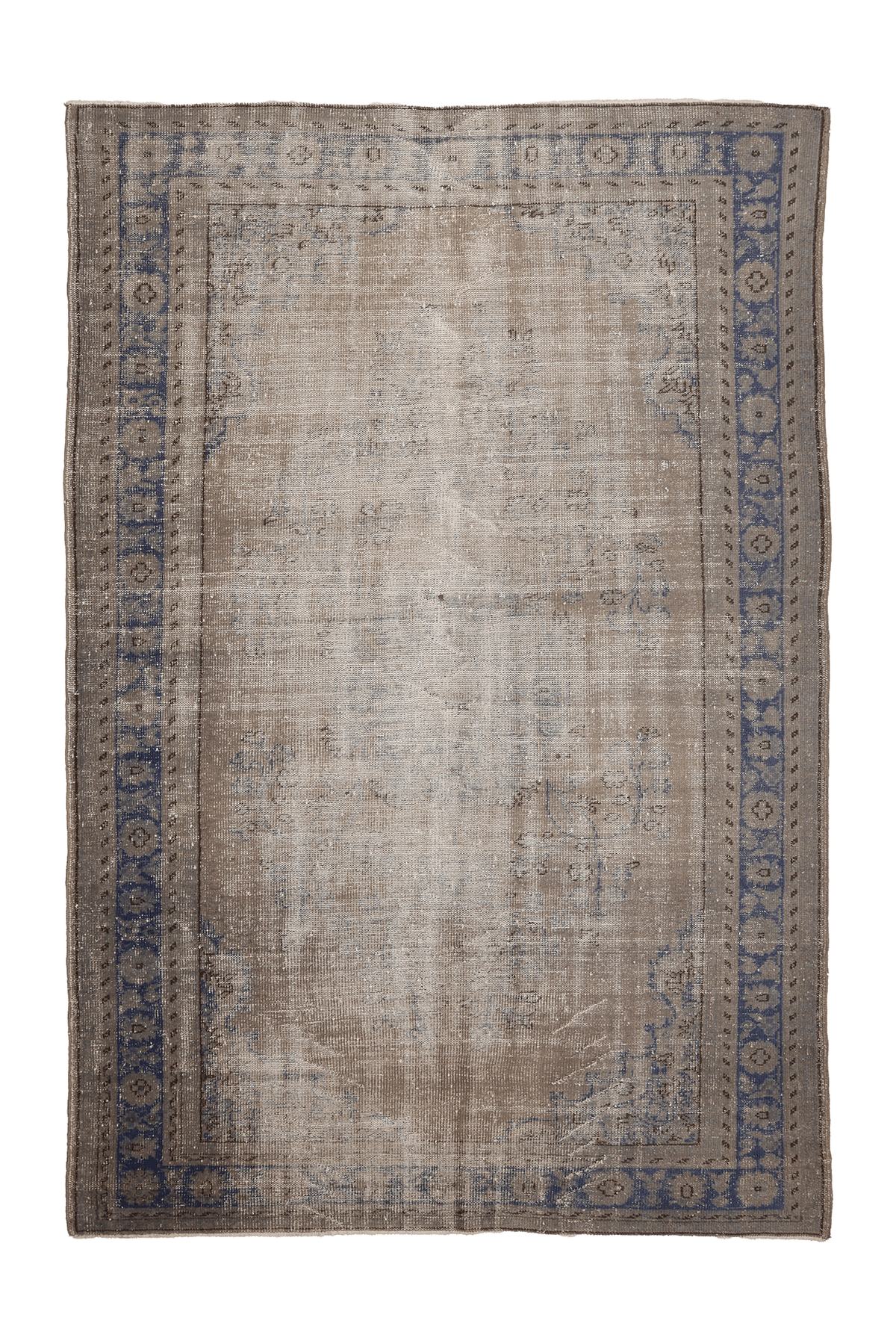 Vintage Manisa Turkish Area Rug 6x9 ft — Gray & Blue Distressed
