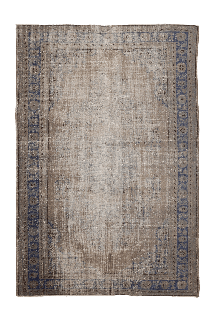Vintage Manisa Turkish Area Rug 6x9 ft — Gray & Blue Distressed