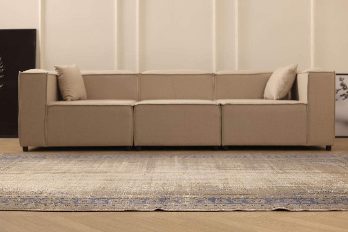 Vintage Manisa Turkish Area Rug 6x9 ft — Gray & Blue Distressed