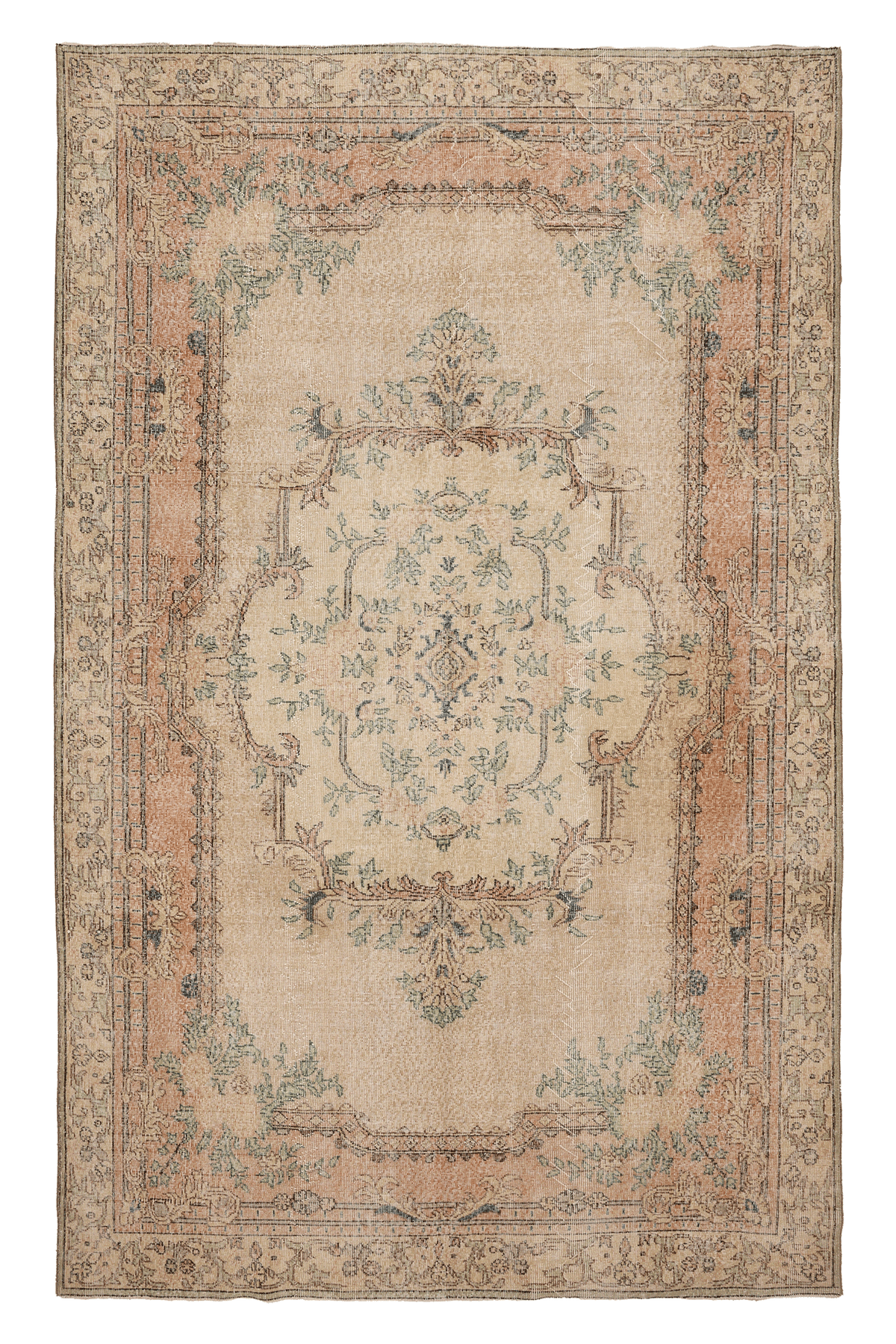 Vintage Isparta Turkish Area Rug 6x10 ft — Beige & Orange Floral