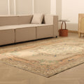 Vintage Isparta Turkish Area Rug 6x10 ft — Beige & Orange Floral