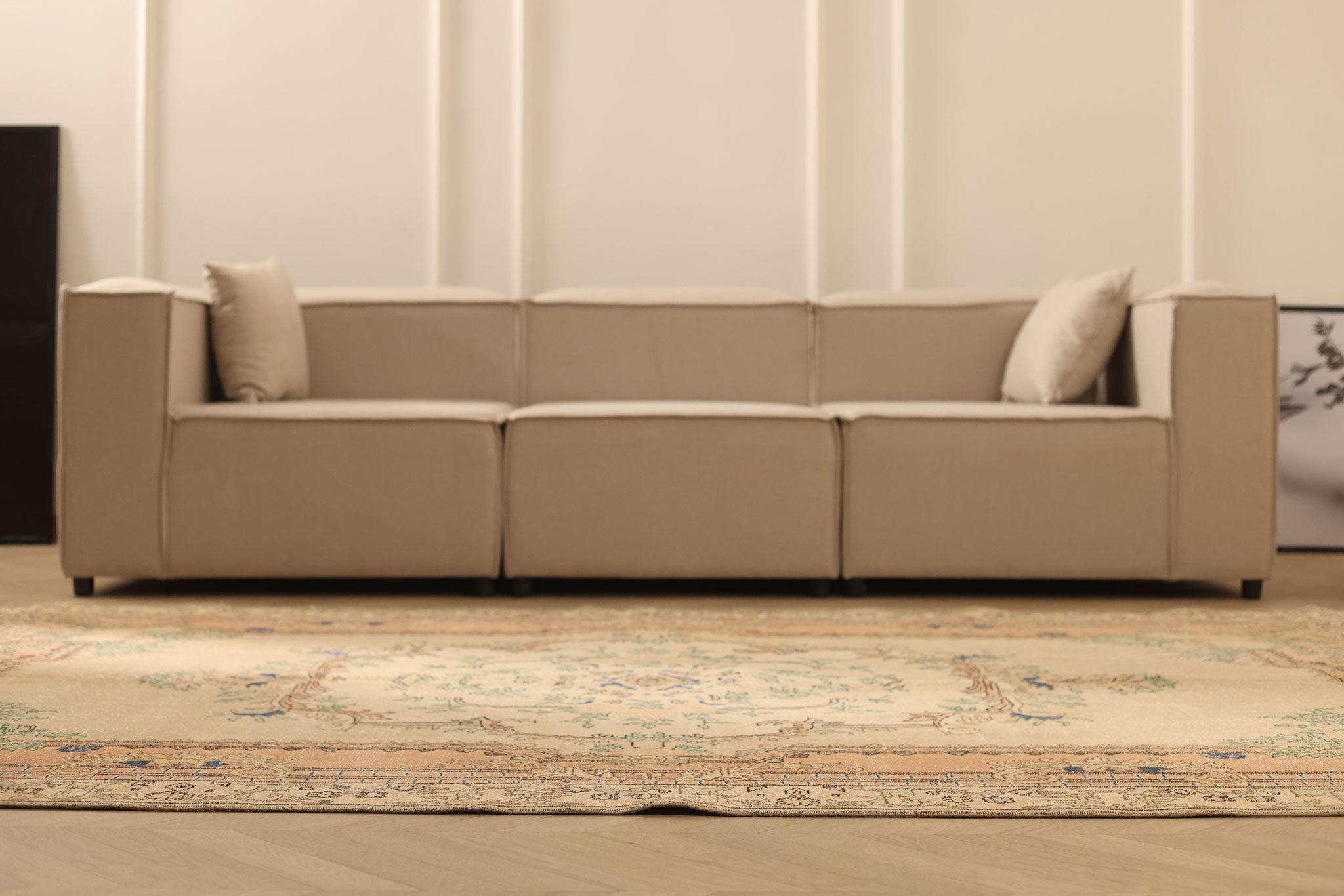 Vintage Isparta Turkish Area Rug 6x10 ft — Beige & Orange Floral